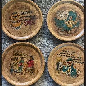 Vintage wooden novelty slogan coasters